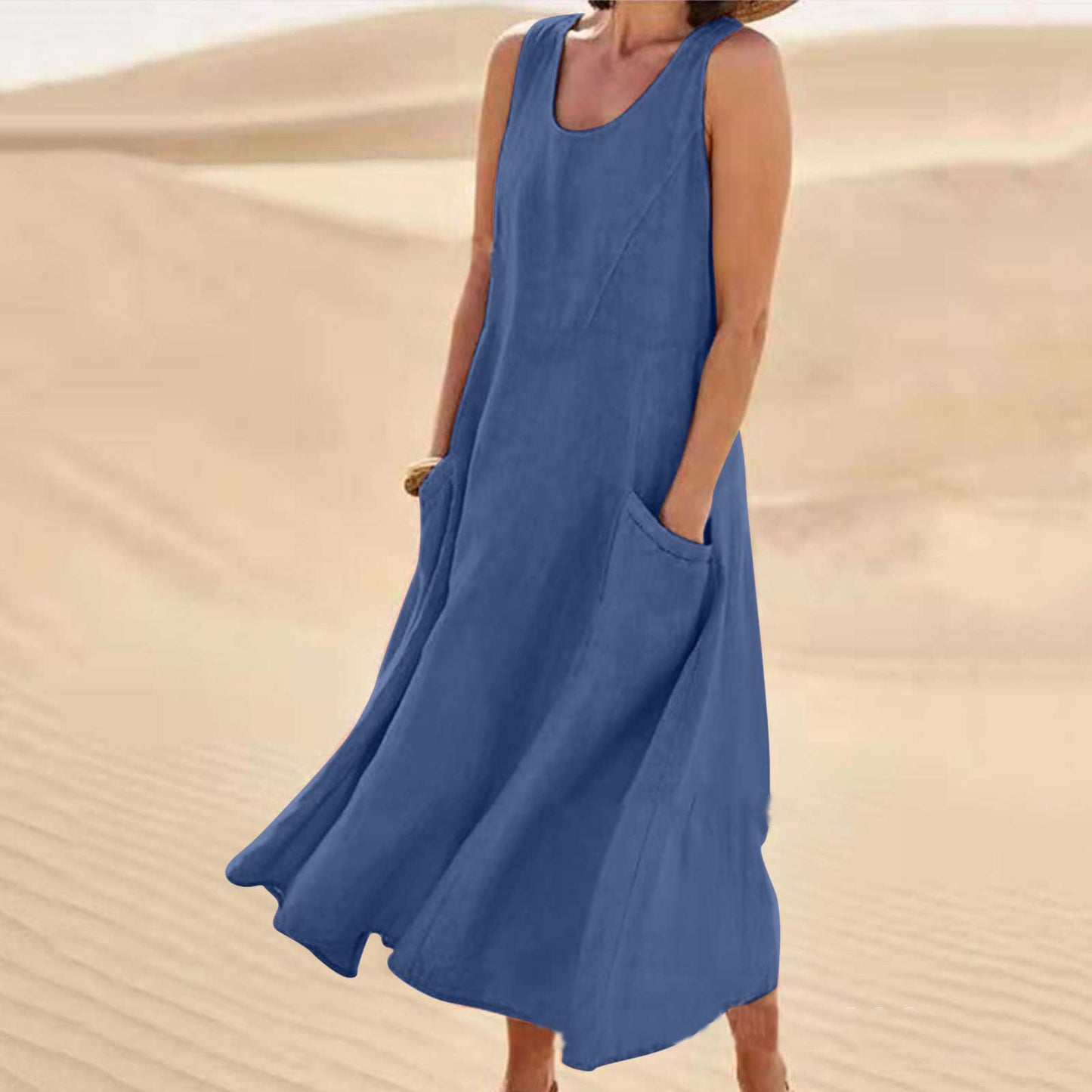 🌈💕【S-5XL】【Różne kolory】Nowa letnia moda elegancka sukienka bez rękawów z okrągłym dekoltem