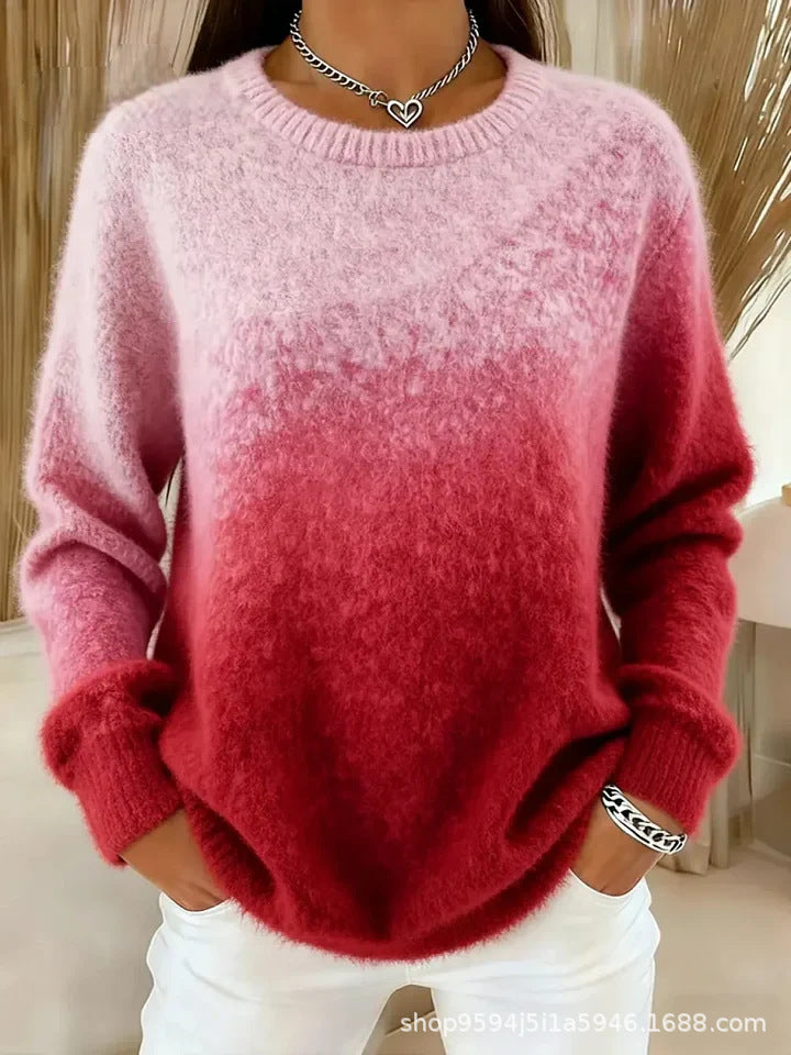 🔥【S–5XL】Džemper s okruglim izrezom i gradijentnim uzorkom, flis materijal, topao i udoban