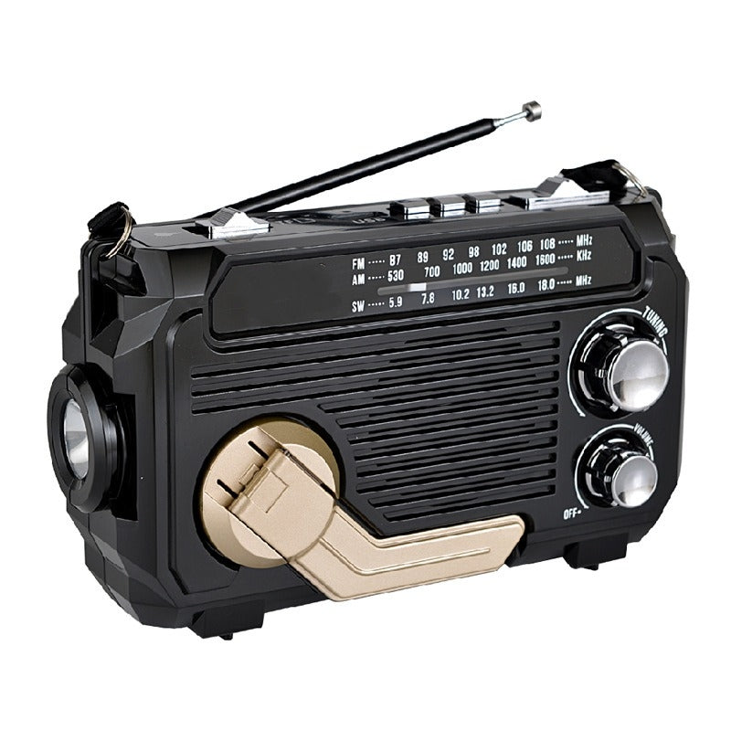 Přenosné nouzové rádio s ručním klikovým dobíjením a LED svítilnou