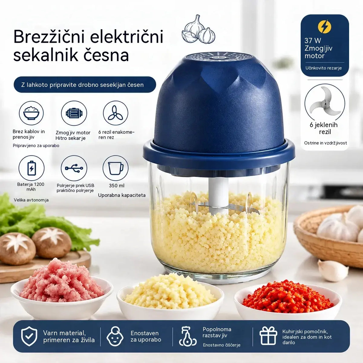 Brezžični električni mini mlinček za meso