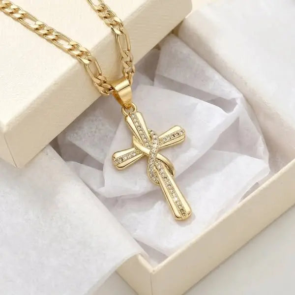 🎀💖Ogrlica z neskončnim križem, okrašena s 14-karatnimi diamanti