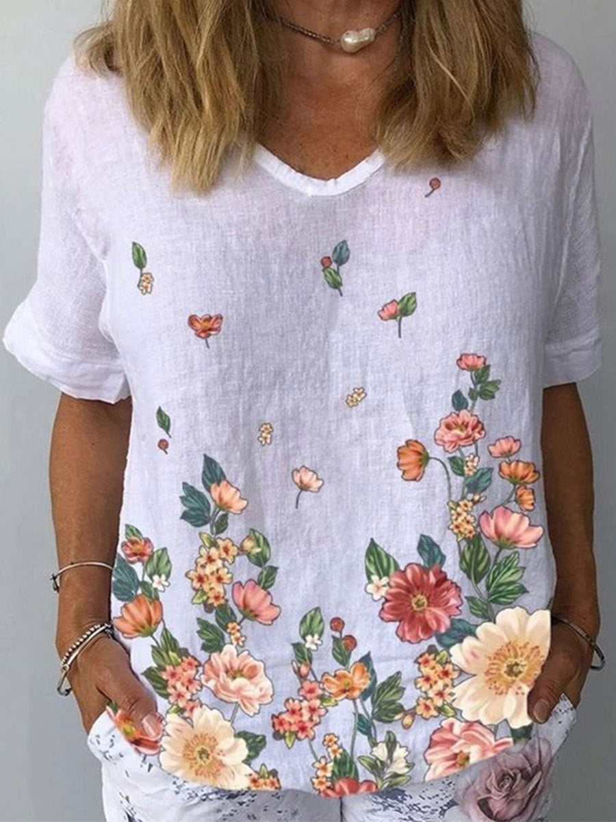 【2XS-6XL】🌈2026 Új Divatos Virágmintás Laza Szabású Lélegző Női Póló💐Utánvétes fizetés