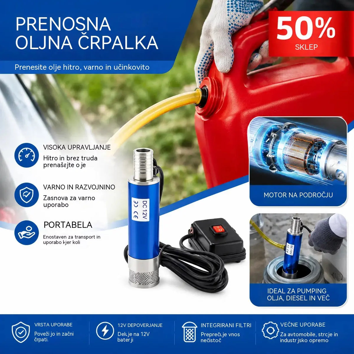 [Električna oljna črpalka] Čisto nova Denachi 21V litijeva baterijska oljna črpalka, dvojna črpalka za olje in vodo, litijeva baterija