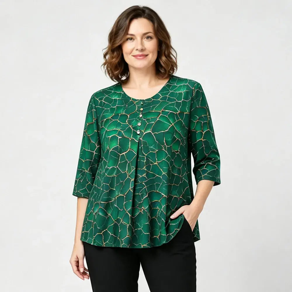 🛍️ Poletna kolekcija za ženske večjih velikosti 2026: Raztegljiv potiskan ohlapni top A-kroja 💐 Skrije majhen trebušček, eleganten dizajn | 3 barve, velikosti XL-8XL (50-120 kg)