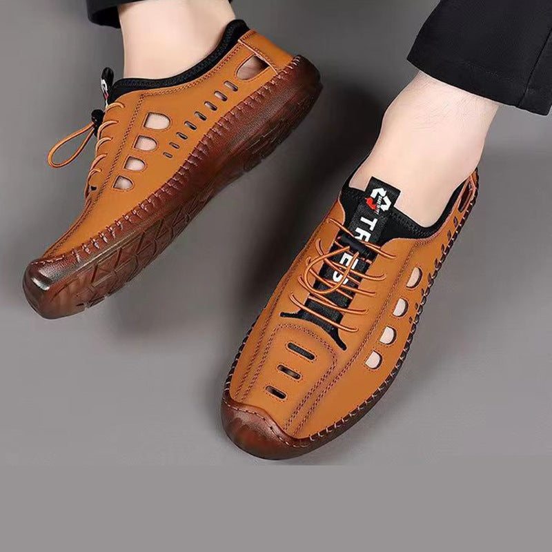 👞【39-44】2025 nowe letnie oddychające męskie buty na co dzień z pustą, miękką podeszwą