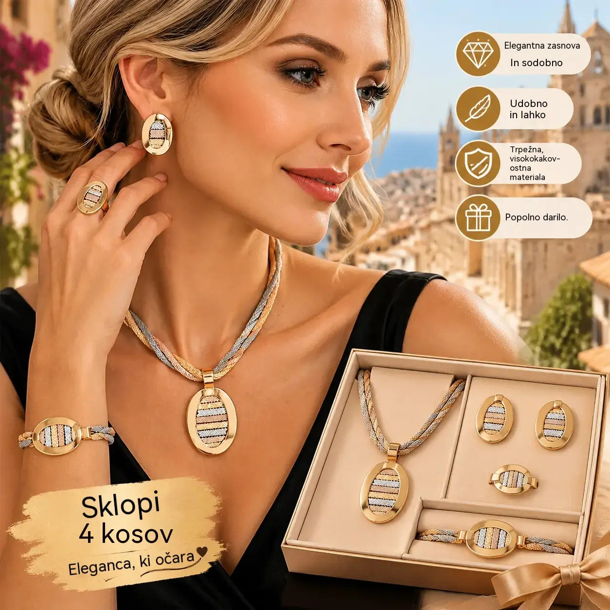 📢📢 50 % popust! ⏰ Elegantni komplet nakita s štirimi kubičnimi cirkoni