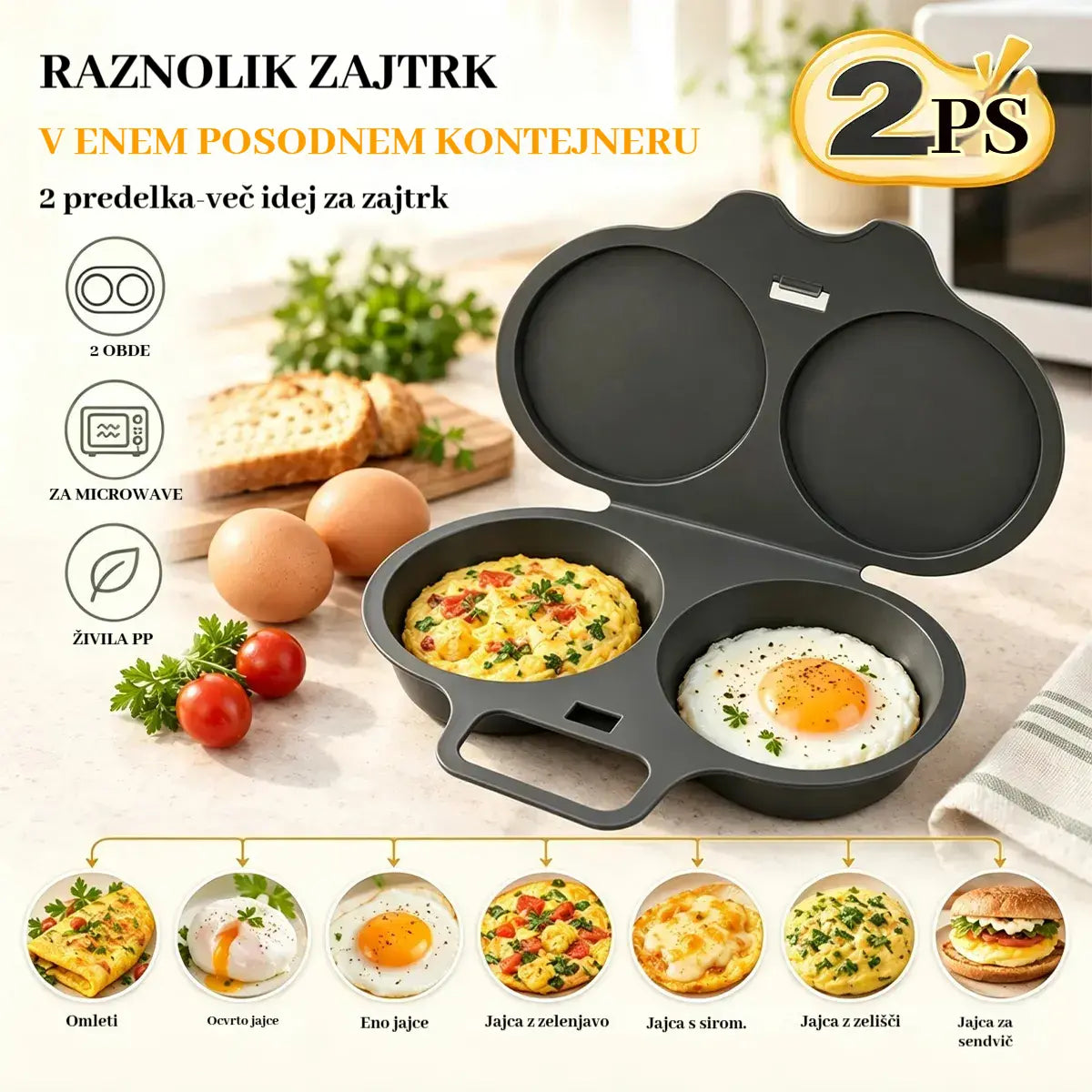 🎁2 kosa 21 evrov💥Mikrovalovni kuhalnik jajc – dvojna votlina, nelepljivo prevleka in enostavno čiščenje.🏠