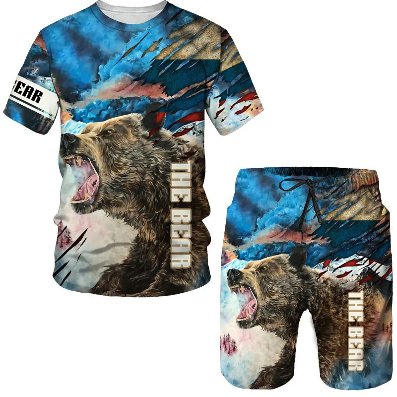 【XXS-6XL】Camiseta deportiva de manga corta para hombre, estilo casual y moderno, con estampado de oso en 3D.