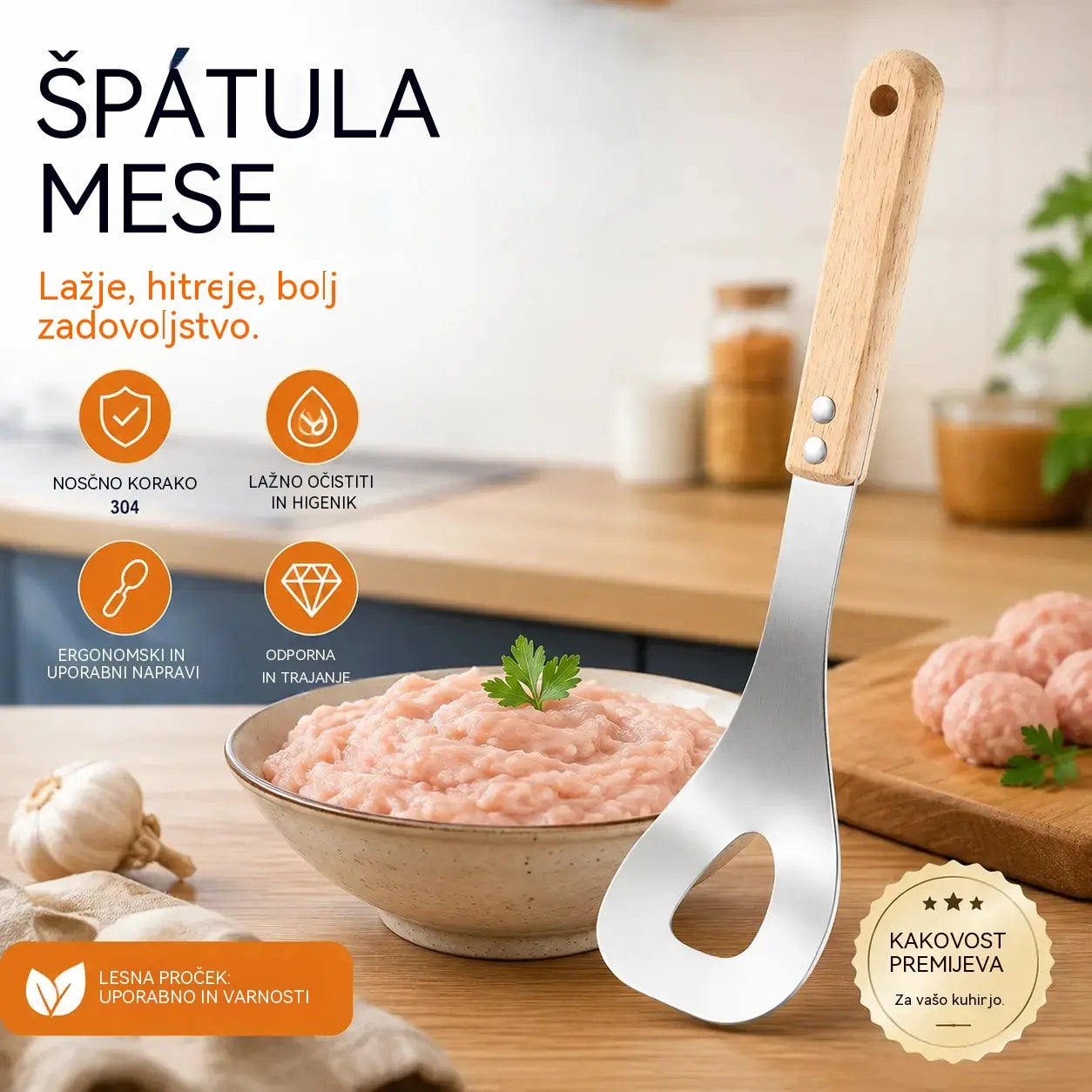 🍖 【Paket 2 kosov】Model za mesne kroglice iz nerjavečega jekla 304 – Idealen za izdelavo mesnih in ribjih kroglic, idealen za domačo kuhinjo 🥄