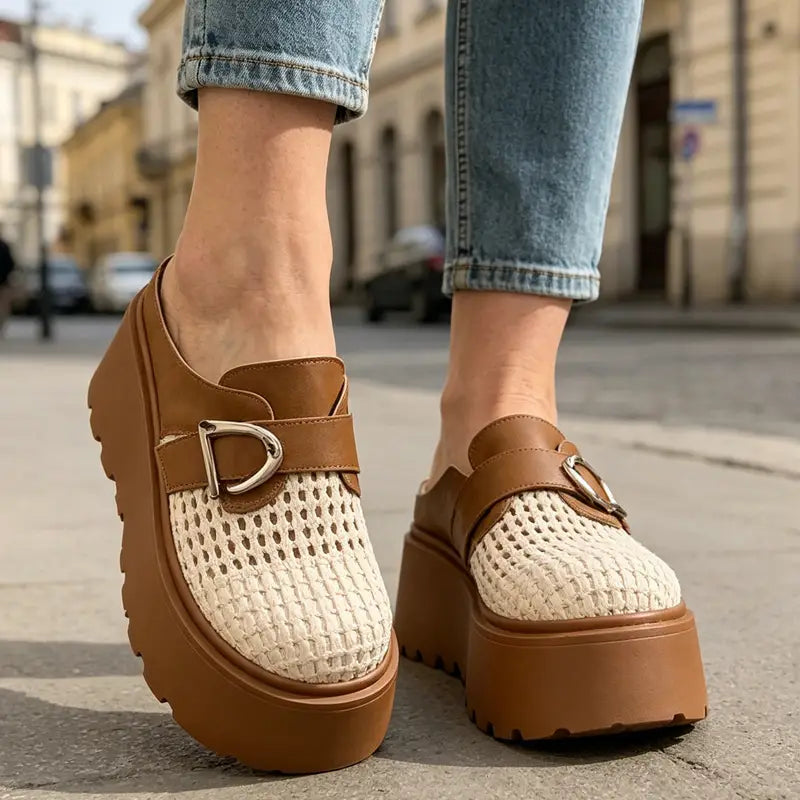 Poletni sandali s platformo: zračna pletena oblika, retro-moderen slog, velikosti 35-40