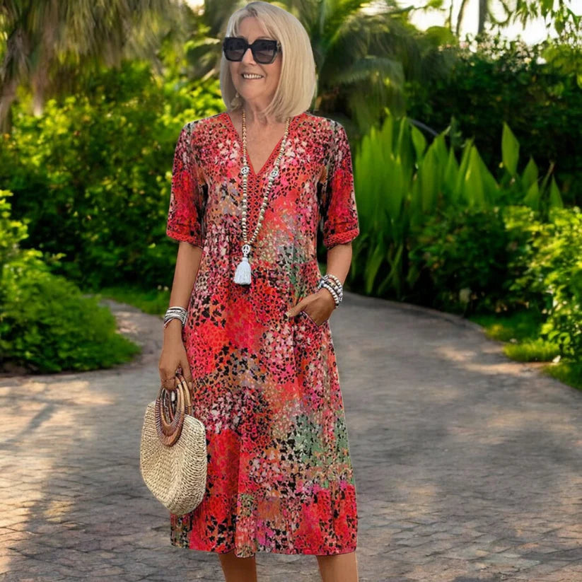 【S-3XL】 Vestido estampado ligero y fluido que estiliza la figura.