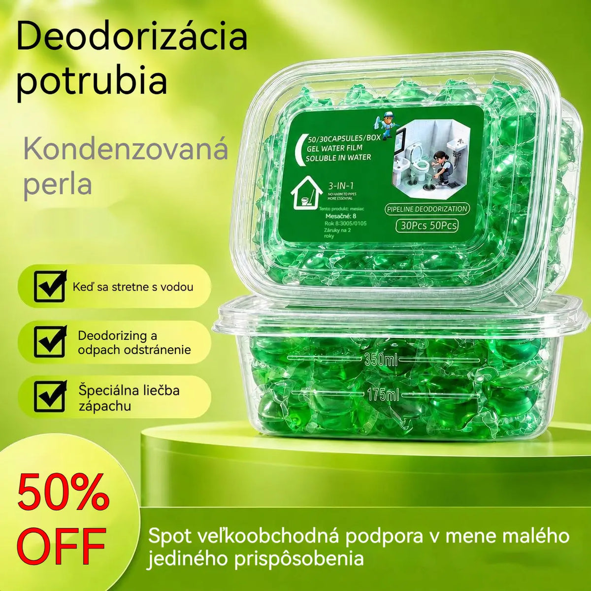 2 pakiranja (100 tablet) 👍 Vodotopne kapsule za odpravljanje vonjav iz odtokov - popolna rešitev za preprečevanje širjenja vonjav v kopalnicah in kuhinjah.