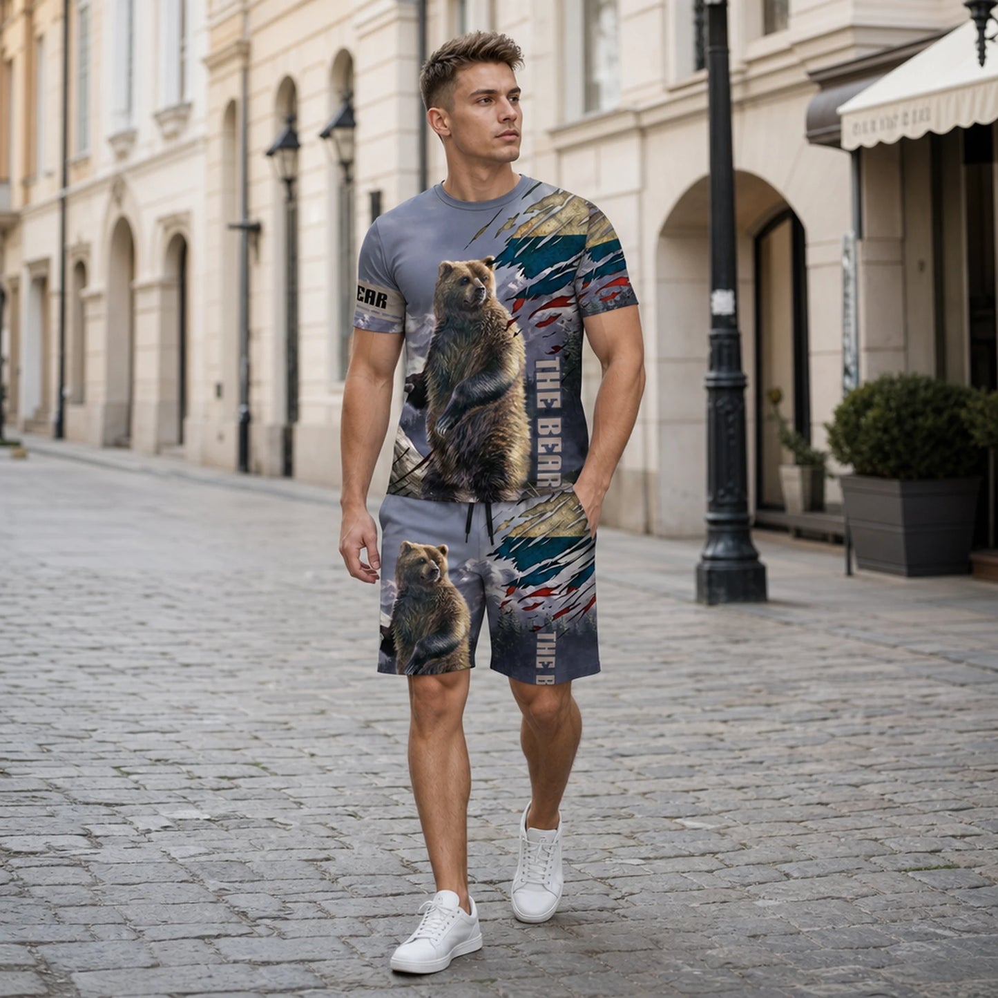 【XXS-6XL】Camiseta deportiva de manga corta para hombre, estilo casual y moderno, con estampado de oso en 3D.