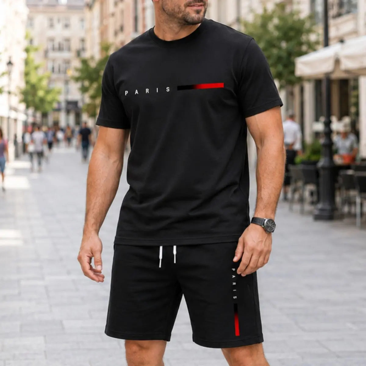 【Platba při dodání】S-2XL Pánská letní sportovní sada ze 2 dílů - pohodlné tričko s krátkým rukávem a kraťasy na každodenní nošení i doma