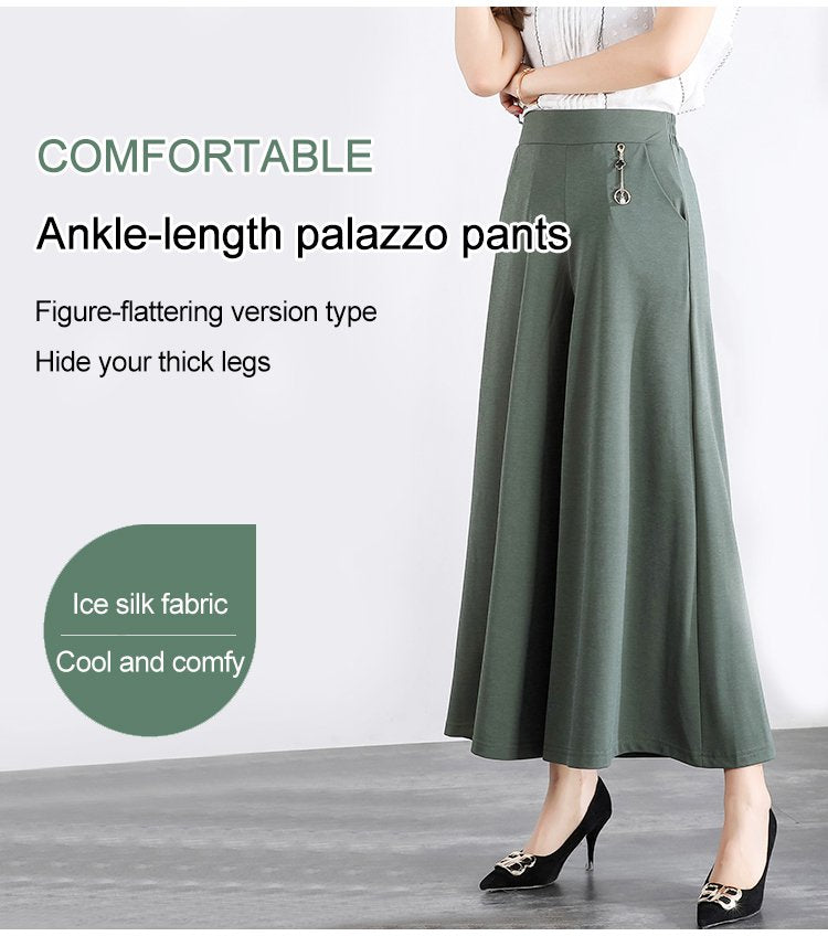 👖🌿【M-5XL】2025 Nowe damskie letnie szerokie nogawki Ice Silk Cropped Pants