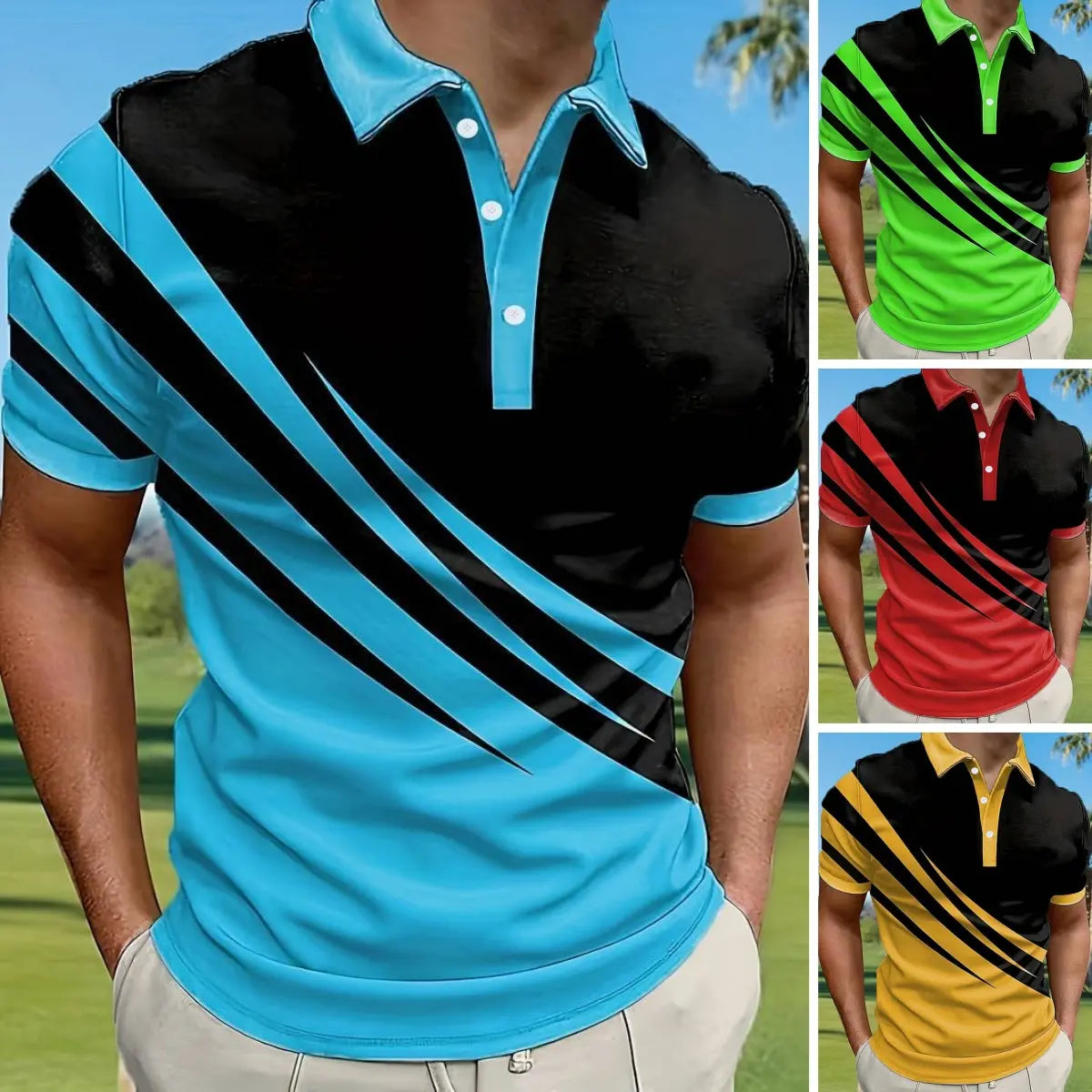 🔥👔【S-6XL】Nová letná pánska pruhovaná 3D košeľa POLO s potlačou
