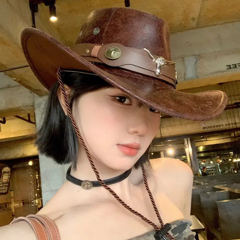 🤠Izkoristite 50 % popust zdaj! 🌟Retro kavbojski klobuk s širokimi krajci in trakom za kapuco - obrabljena fedora v zahodnjaškem slogu