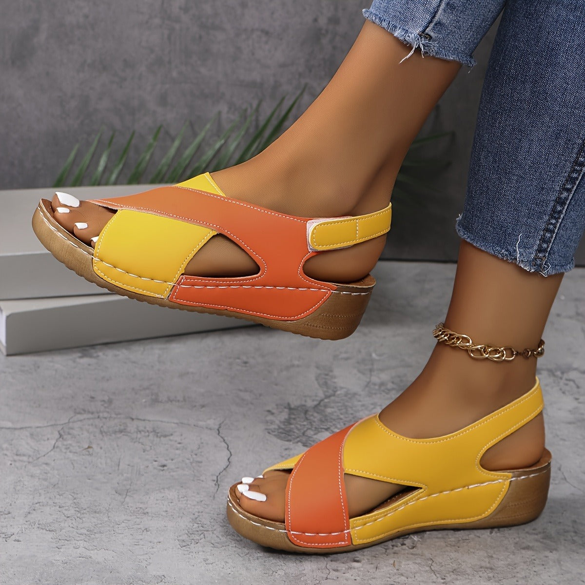👡🔥【36-43】Γυναικεία πέδιλα Wedge Contrast✨ Άνετα σανδάλια με λουράκι στον αστράγαλο