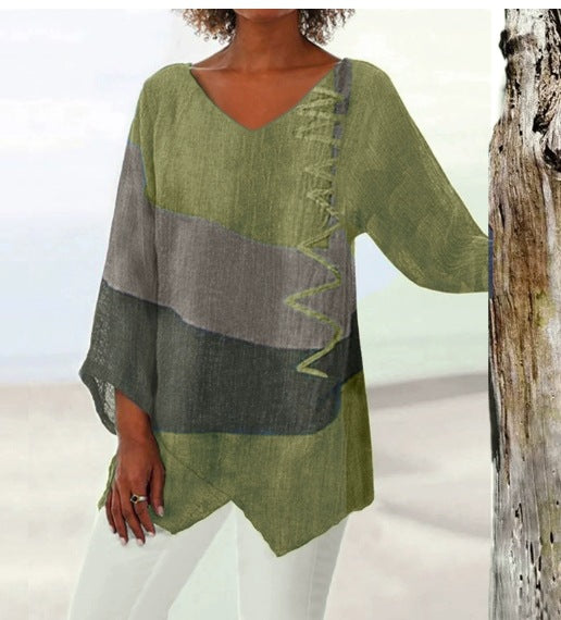 🔥Hit Sprzedaży 【Rabat 50%】😍【S~5XL】Damski elegancki sweter codzienny z dekoltem w seryjkę V, długim rękawem, artystycznym wzorem i nadrukiem