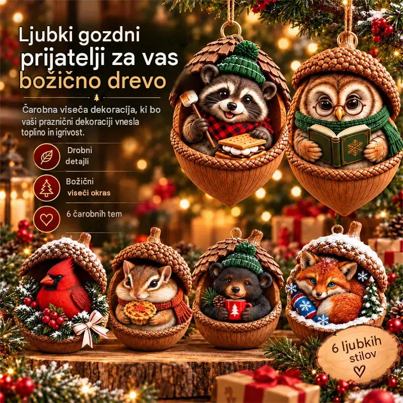 🎉【Kupite 6, dobite 6 brezplačno】12 kosov za 24 €🤩 🎁Nov 2D akrilni božični okrasek z motivi živali v obliki storža