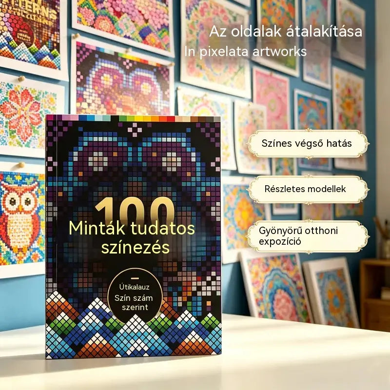 🛍️ Stresszoldó kifestőkönyv készlet "100 minta, fókuszban a színezés" 🎨 Felnőtt és idős számfesték | 100 minta (virágok, mandalák) + bónusz színes ceruzakészlet