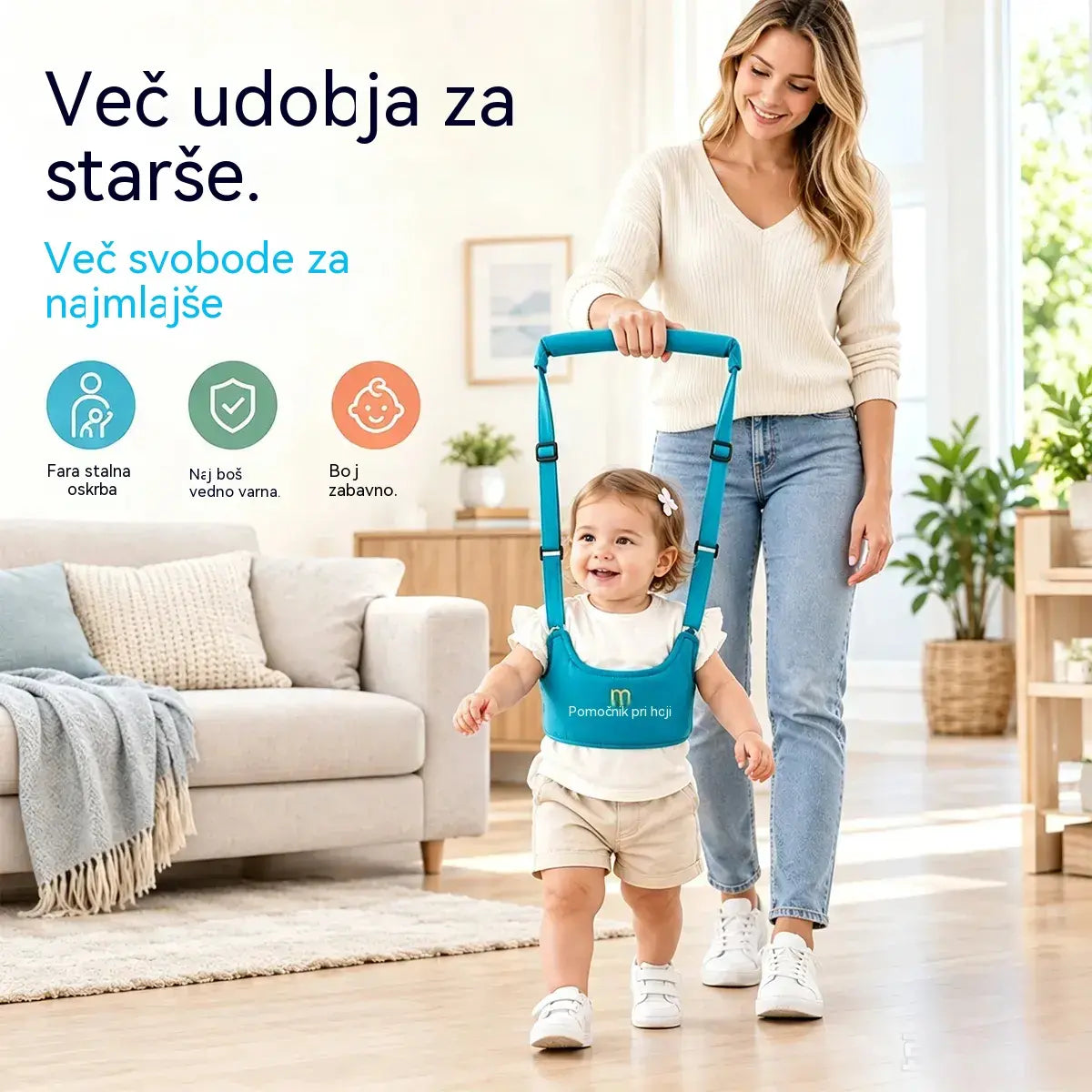 👶🍼 Nosilka za hojo in učenje | Nosilka za dojenčke 2 v 1, udobna, zračna in odporna proti padcem