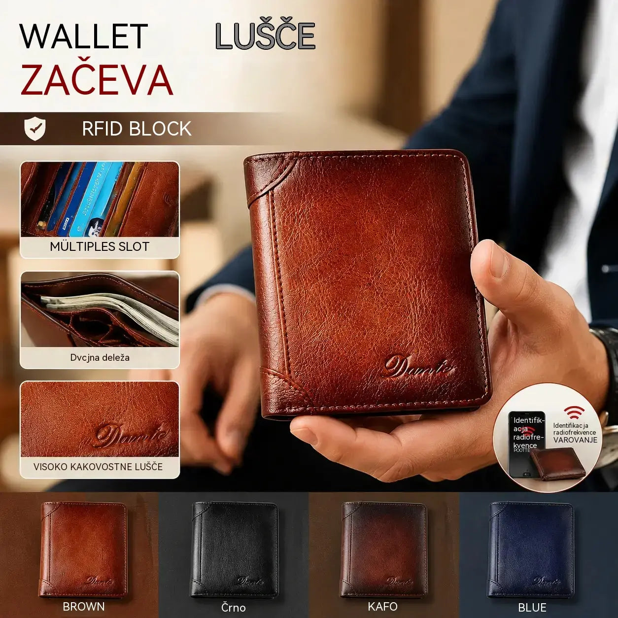 50 % popust 👝✨ Nova moška denarnica iz pravega usnja z zaščito pred krajo