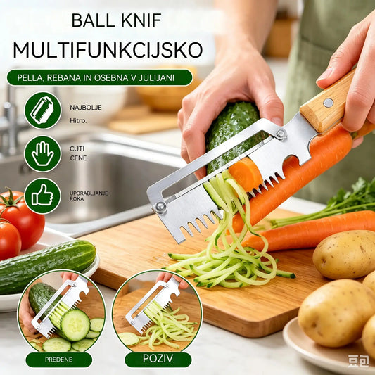 🥳50 % popust🔥【Dva za samo 23 €】🧅🔪 Večnamenski kuhinjski lupilec 3 v 1: Lupi, seklja zelenjavo, reže meso in odpira steklenice! 🔥
