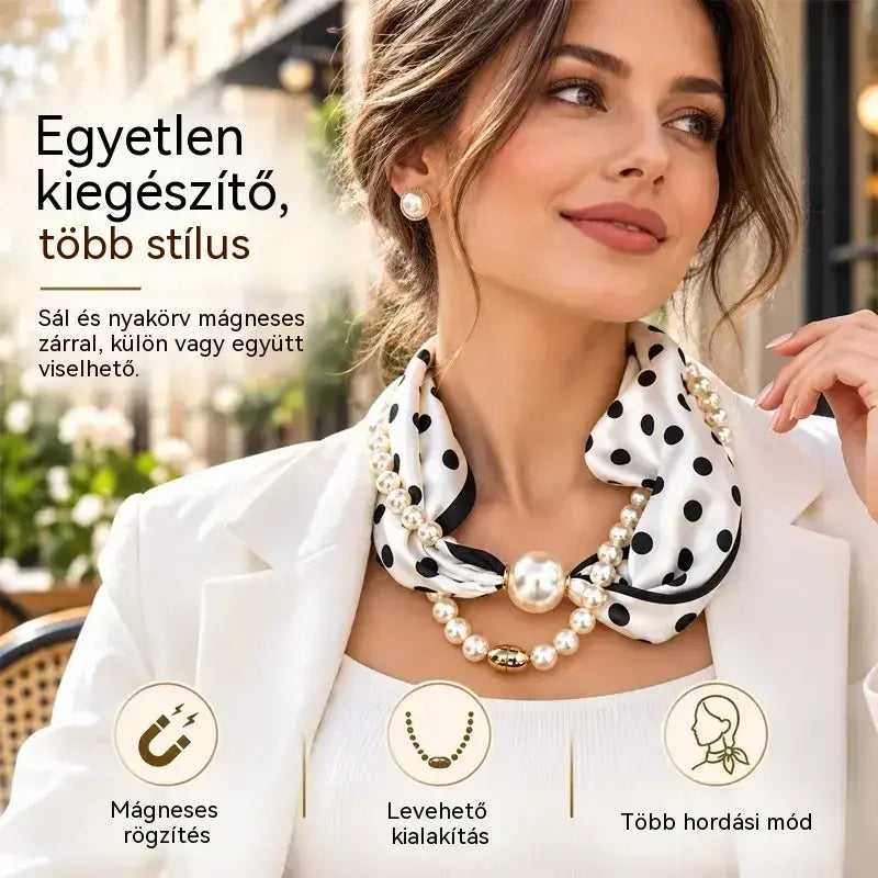 【Vásároljon 1-et, kapjon 1-et ingyen】✨ Un colier de perle și o eșarfă magnetică, toate într-unul! Închizătoare magnetică convenabilă, design detașabil și stil versatil!
