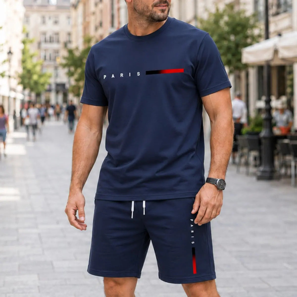 【Platba při dodání】S-2XL Pánská letní sportovní sada ze 2 dílů - pohodlné tričko s krátkým rukávem a kraťasy na každodenní nošení i doma