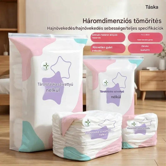 🧳【5 darabos készlet】💨 Nagy összenyomható vákuumos tárolótasakok: Nincs szükség légpumpára, ideális helytakarékosságra a bőröndben és otthon ✈️