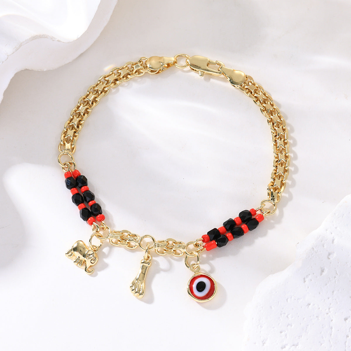 📿 ČASOVNO OMEJENA PONUDBA 50 % POPUSTA!🔥🌀 Boho zapestnica z amuletom in srečnim slonom - simbolični obeski, nastavljiva oblika, pozlata in 7 stilov ✨