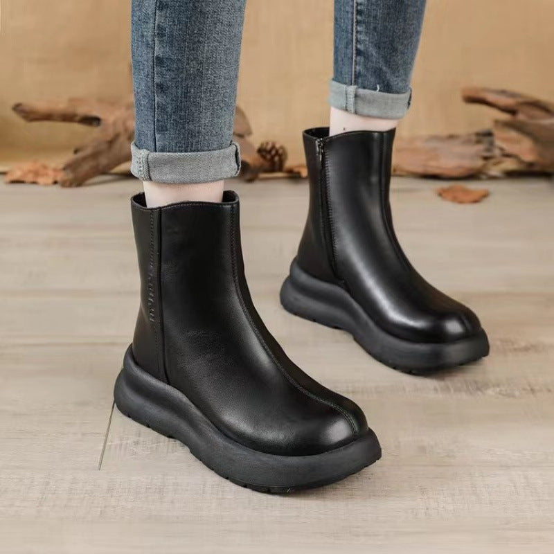 【35-40】Wełniane krótkie buty zimowe na grubej podeszwie