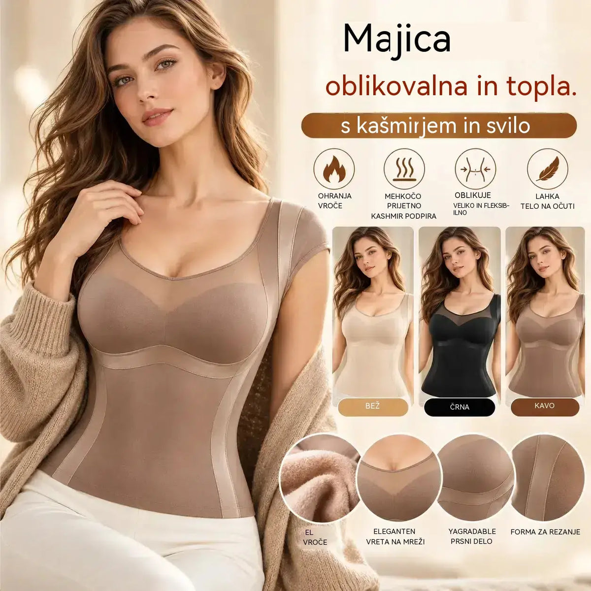 【L-2XL / na voljo 3 barve】Lahek oblikovalni telovnik za jesen in zimo: Zagotavlja nadzor nad trebuhom in oblikovanje, podpira prsi in ima naguban dizajn; ni treba nositi ločenega modrčka; mehka podloga (brušen zaključek).