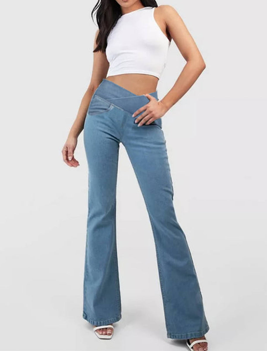 👖💕【XS-4XL】Νέο ψηλόμεσο τζιν παντελόνι με φαρδιά μπάκα και εφαρμοστή γραμμή, ανασηκώνει και τονίζει το σχήμα των γλουτών