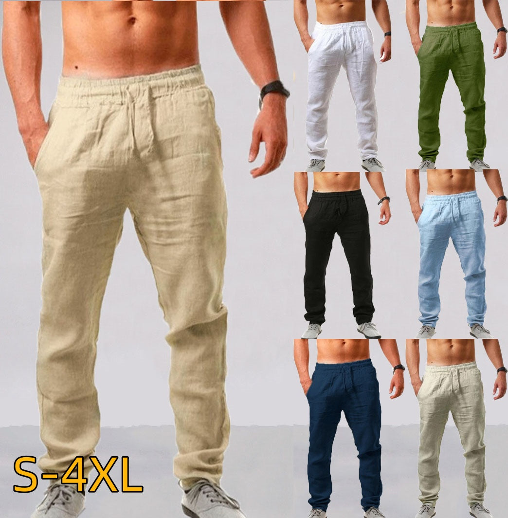 😍👖【S-4XL】💥2025 nowe letnie męskie spodnie sportowe casualowe duży rozmiar, szeroka wersja oddychającego materiału bawełnianego i lnianego