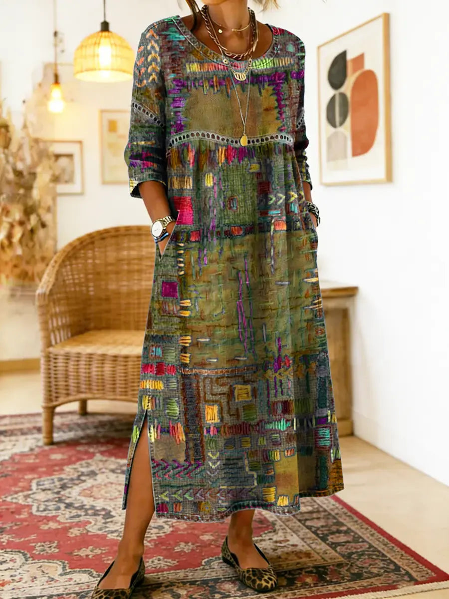 ❤Utánvétes fizetés❤【S-5XL】Bohém maxi ruha etnikus patchwork mintával