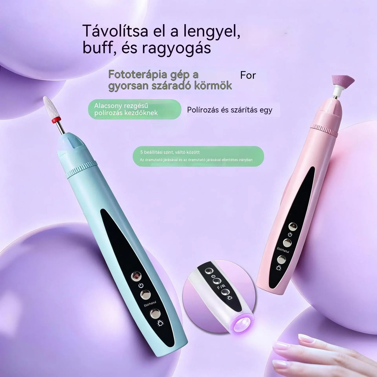 💅✨2 az 1-ben hordozható elektromos körömcsiszoló UV lámpával