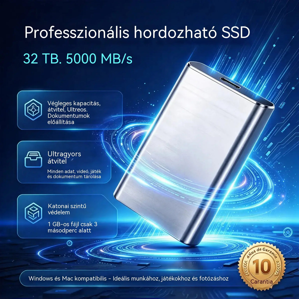 ⚡【32 TB】💾 Új generációs, ultravékony SSD | Nagy kapacitás és nagy sebesség | Hordozható adattároló 🚀