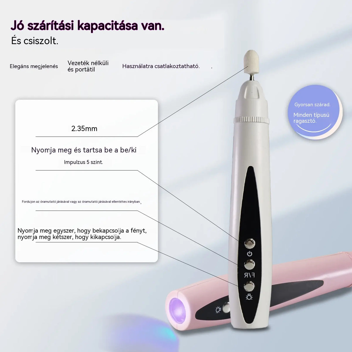 💅✨2 az 1-ben hordozható elektromos körömcsiszoló UV lámpával