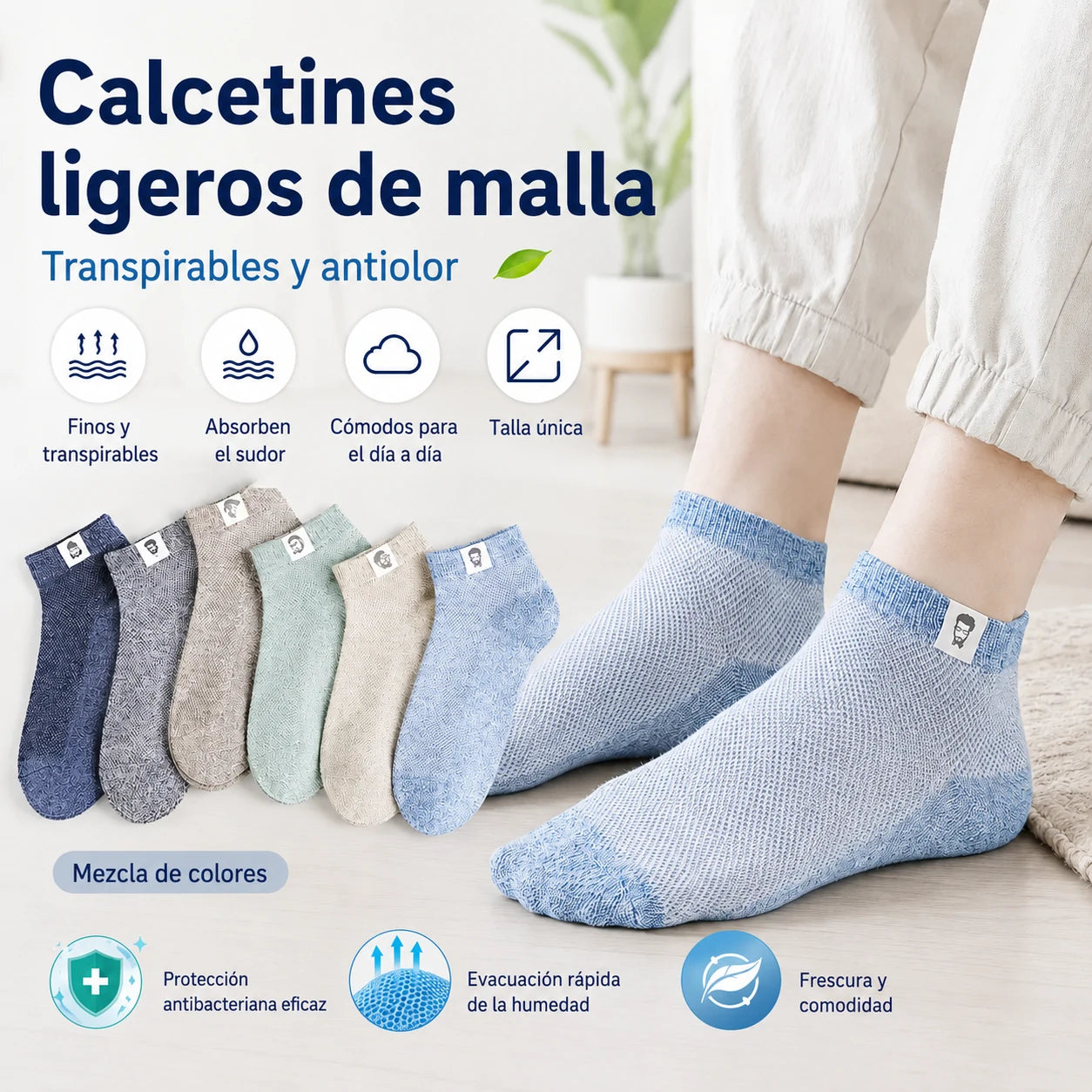 【El segundo artículo a mitad de precio】🔥10 pares⚡🧦 Calcetines transpirables antibacterianos y antiolor para hombre