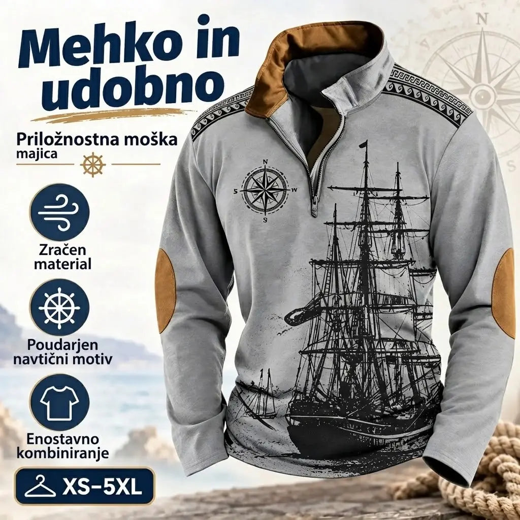 【XS-5XL】🔥Časovno omejena ponudba:🔥 Moška polo majica z visokim ovratnikom in jadralno tematiko - novost, mehka in udobna