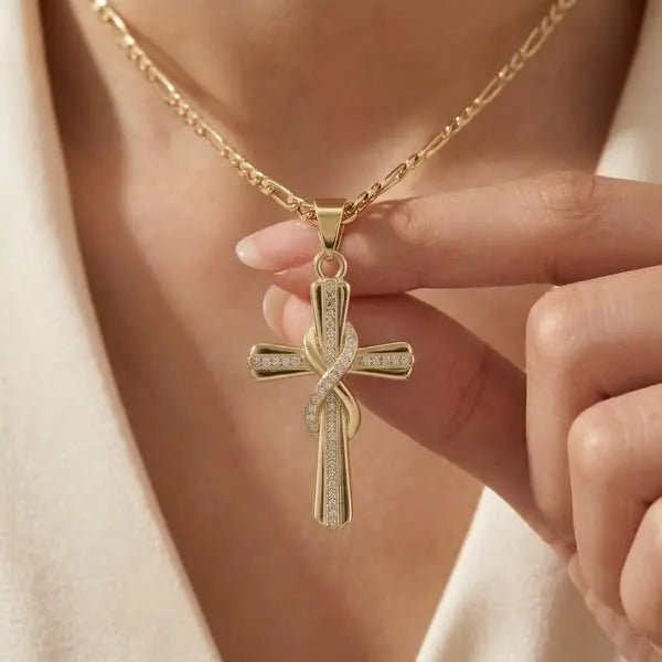 🎀💖Ogrlica z neskončnim križem, okrašena s 14-karatnimi diamanti