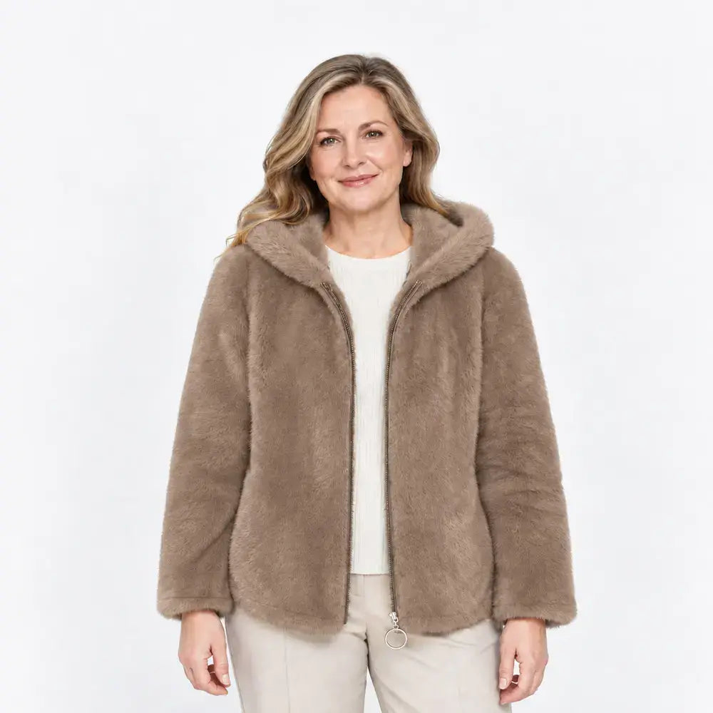 Ženska zimska flis jakna (M-7XL) - odebeljena, dvostranska, s kapuco, podložena, z zadrgo