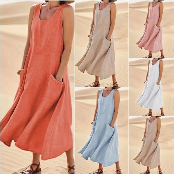🌈💕【S-5XL】【Różne kolory】Nowa letnia moda elegancka sukienka bez rękawów z okrągłym dekoltem