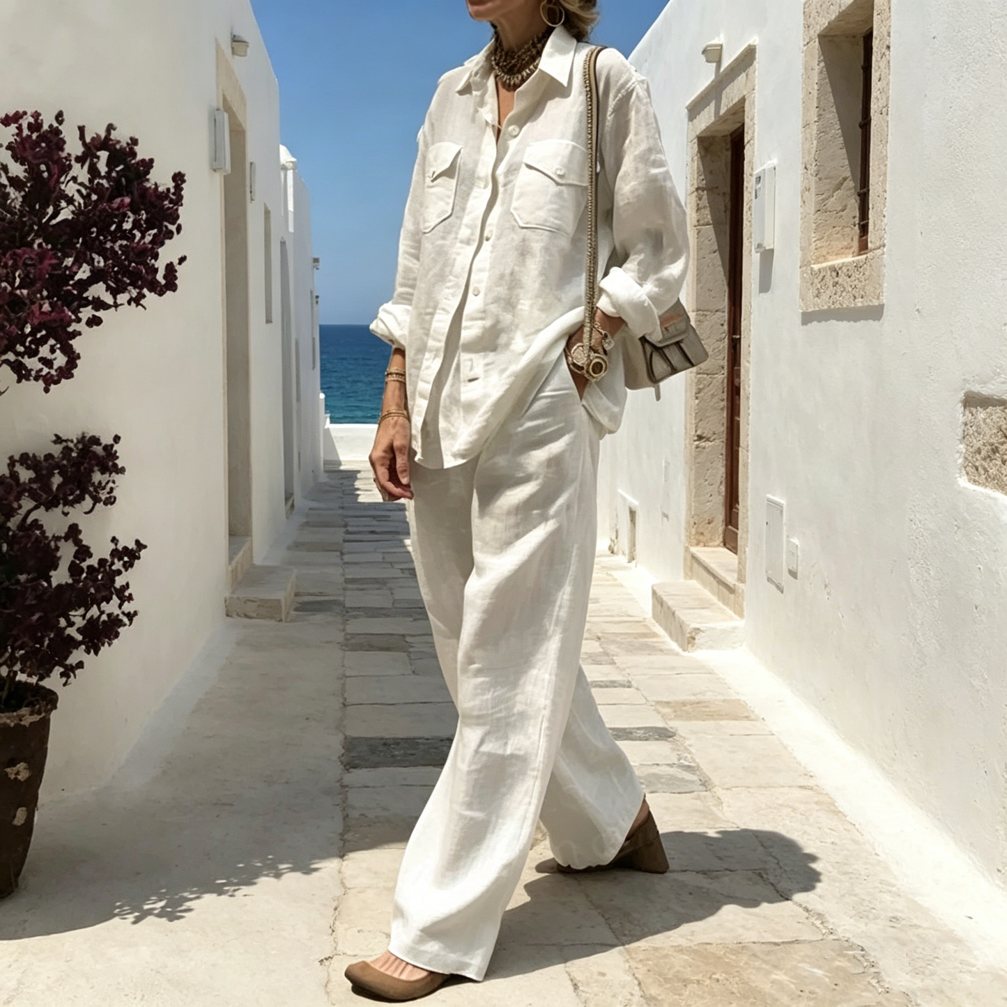【S-5XL】Νέο κομψό και casual γυναικείο σετ δύο τεμαχίων (μακρυμάνικο πουκάμισο + φαρδύ παντελόνι)