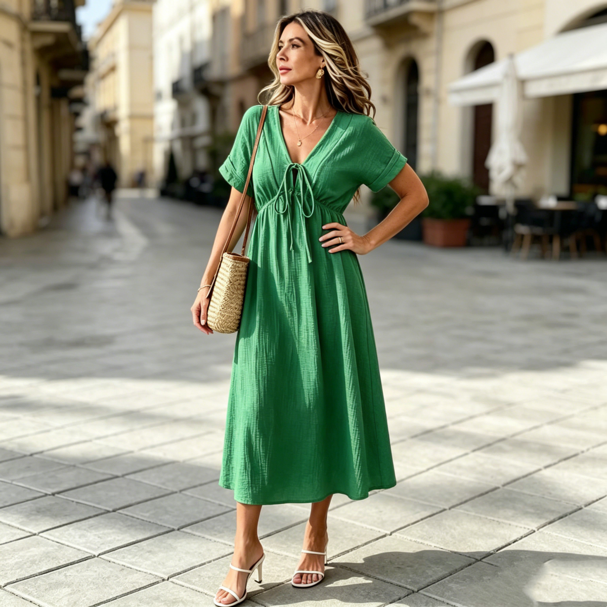 💕🌷【Polovična cena✨】Nova elegantna poletna obleka z V-izrezom