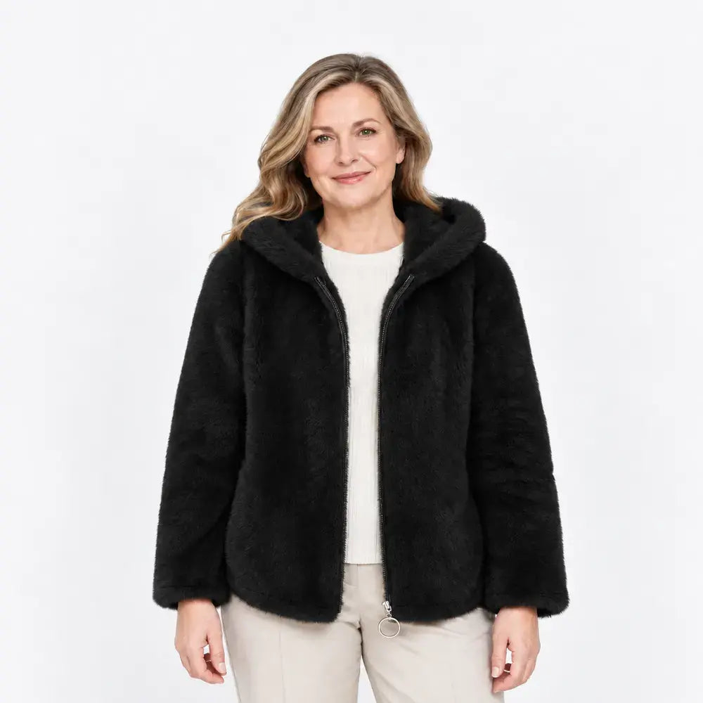 Ženska zimska flis jakna (M-7XL) - odebeljena, dvostranska, s kapuco, podložena, z zadrgo