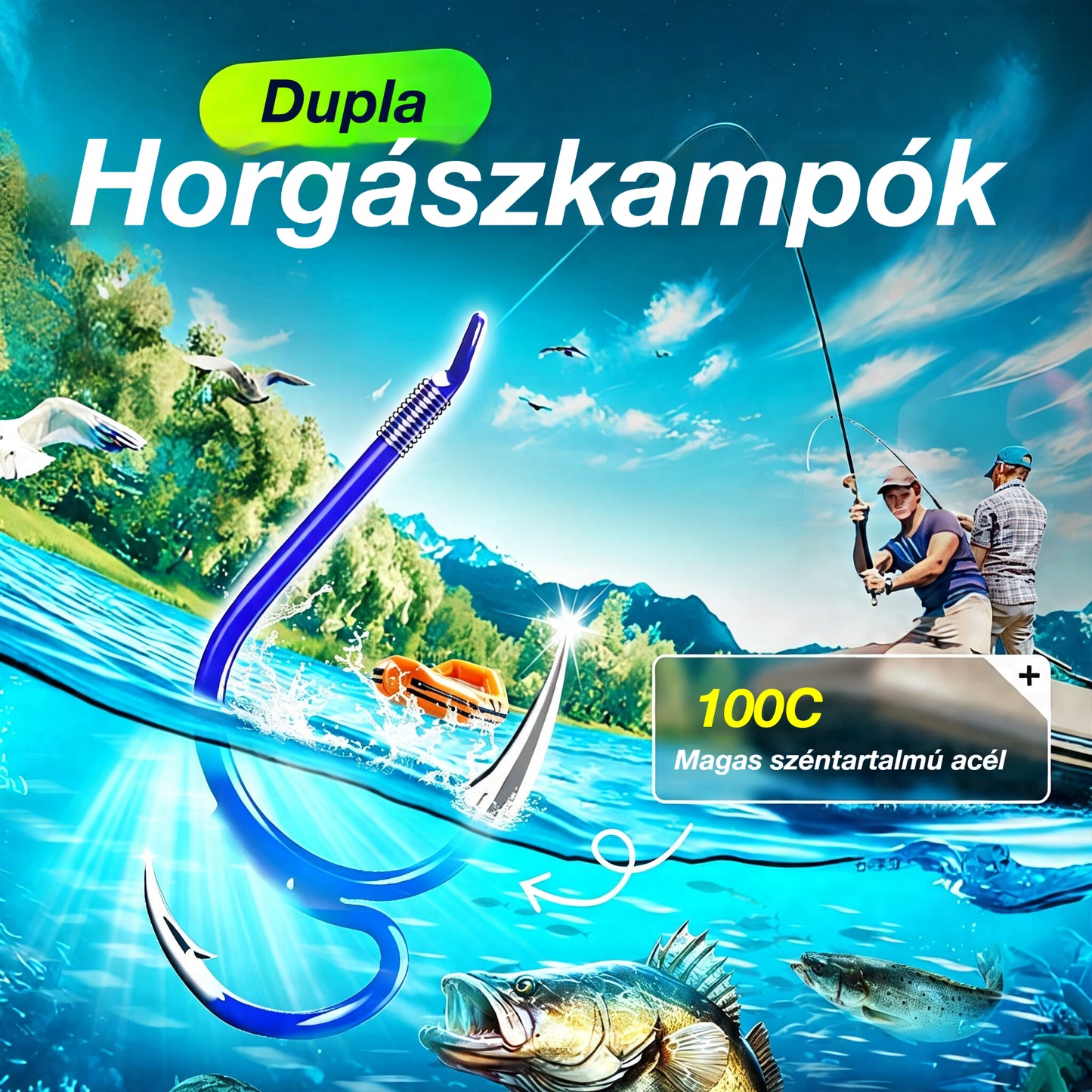 🔥 Vásárolj 1-et, kapsz 1-et ingyen ❤️‍🔥 (20 darab) Ultra éles klasszikus dupla horgászhorgok
