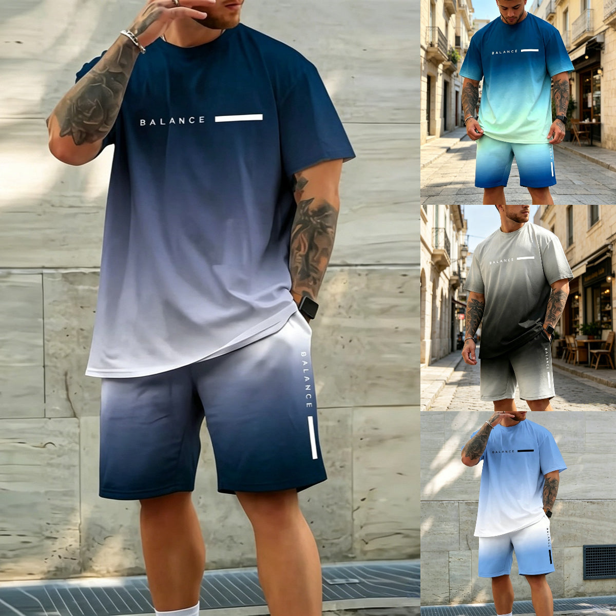 【S-4XL】 Új nyári lezser rövid ujjú sport rövid ujjú és rövidnadrág szett